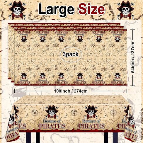 Avezano 3 PCS Pirate Halloween Decorations Pirate titlecloths 108x54 Inch Treasure Map مستطيلات بلاستيكية لاختراق للأطفال. in Saudi Arabia