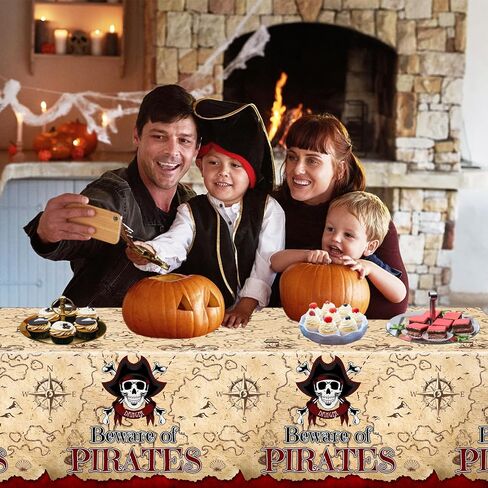 Avezano 3 PCS Pirate Halloween Decorations Pirate titlecloths 108x54 Inch Treasure Map مستطيلات بلاستيكية لاختراق للأطفال. in Saudi Arabia