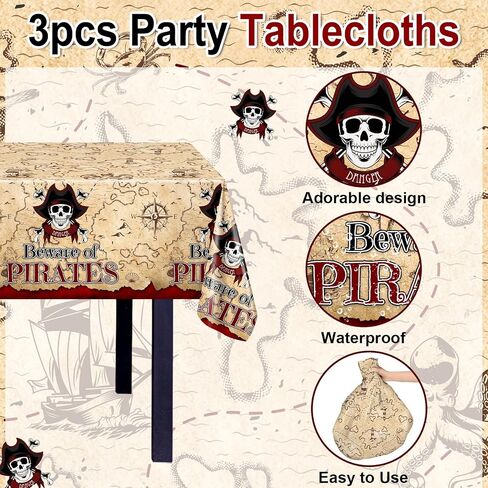 Avezano 3 PCS Pirate Halloween Decorations Pirate titlecloths 108x54 Inch Treasure Map مستطيلات بلاستيكية لاختراق للأطفال. in Saudi Arabia