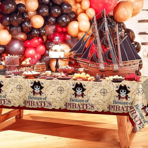 Avezano 3 PCS Pirate Halloween Decorations Pirate titlecloths 108x54 Inch Treasure Map مستطيلات بلاستيكية لاختراق للأطفال. in Saudi Arabia