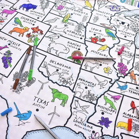 Eatsleepdoodle Coloring World Map Tableloth للأطفال - غطاء طاولة النشاط القابل لإعادة الاستخدام مع 10 مساءً علامات قابلة للغسل ، وفنون وحرف ممتعة للبنين والبنات ، وسجادة الرسم للحفلات وأعياد الميلاد in Kuwait