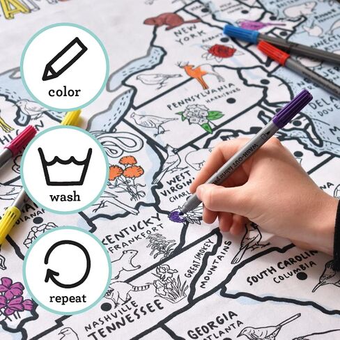 Eatsleepdoodle Coloring World Map Tableloth للأطفال - غطاء طاولة النشاط القابل لإعادة الاستخدام مع 10 مساءً علامات قابلة للغسل ، وفنون وحرف ممتعة للبنين والبنات ، وسجادة الرسم للحفلات وأعياد الميلاد in Kuwait