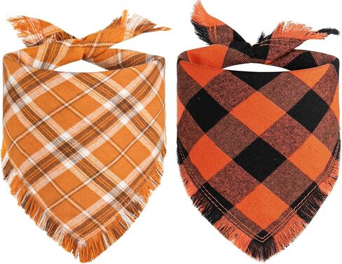 Kytely Fall Dog Bandana 2 Pack, Autumn Thanksgiving Dog Bandanas Large, Orange Plaid Pet Scarf for Boy and Girl, Holiday Bandana Triangle Bibs for Medium and Large Dogs in Kuwait