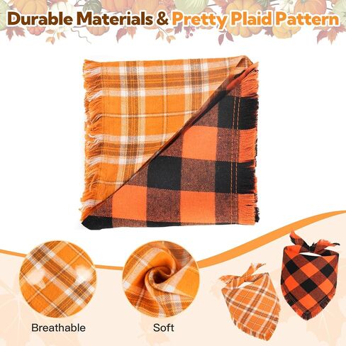 Kytely Fall Dog Bandana 2 Pack, Autumn Thanksgiving Dog Bandanas Large, Orange Plaid Pet Scarf for Boy and Girl, Holiday Bandana Triangle Bibs for Medium and Large Dogs in Kuwait