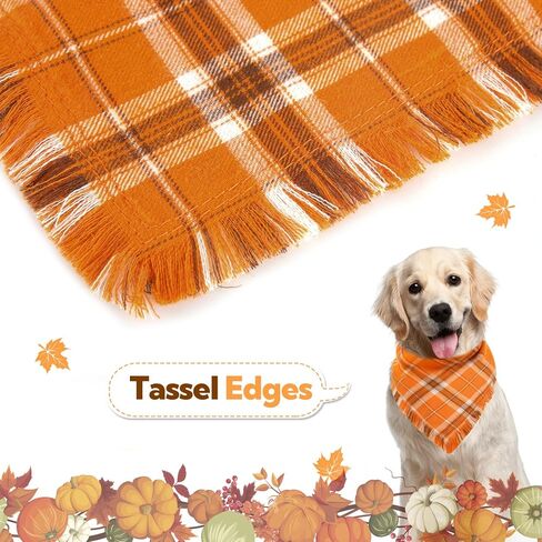 Kytely Fall Dog Bandana 2 Pack, Autumn Thanksgiving Dog Bandanas Large, Orange Plaid Pet Scarf for Boy and Girl, Holiday Bandana Triangle Bibs for Medium and Large Dogs in Kuwait