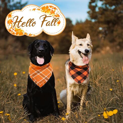 Kytely Fall Dog Bandana 2 Pack, Autumn Thanksgiving Dog Bandanas Large, Orange Plaid Pet Scarf for Boy and Girl, Holiday Bandana Triangle Bibs for Medium and Large Dogs in Kuwait