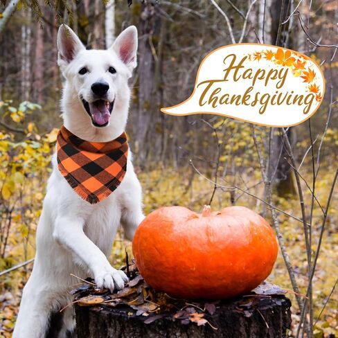 Kytely Fall Dog Bandana 2 Pack, Autumn Thanksgiving Dog Bandanas Large, Orange Plaid Pet Scarf for Boy and Girl, Holiday Bandana Triangle Bibs for Medium and Large Dogs in Kuwait