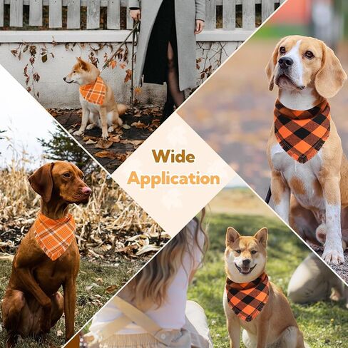 Kytely Fall Dog Bandana 2 Pack, Autumn Thanksgiving Dog Bandanas Large, Orange Plaid Pet Scarf for Boy and Girl, Holiday Bandana Triangle Bibs for Medium and Large Dogs in Kuwait