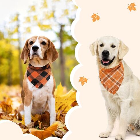 Kytely Fall Dog Bandana 2 Pack, Autumn Thanksgiving Dog Bandanas Large, Orange Plaid Pet Scarf for Boy and Girl, Holiday Bandana Triangle Bibs for Medium and Large Dogs in Kuwait