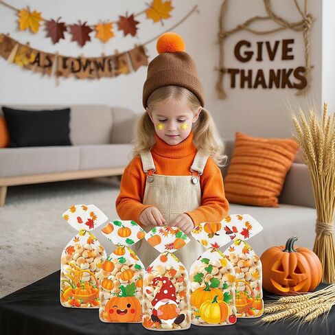 50pcs خريف عيد الشكر أكياس علاج ، أكياس حلوى عيد الشكر السعيدة ، حقيبة جيدة من الشكر ، حقائب هدايا سقوط جودفان مع روابط تويست لزخارف الحفلات الخريف. in Saudi Arabia