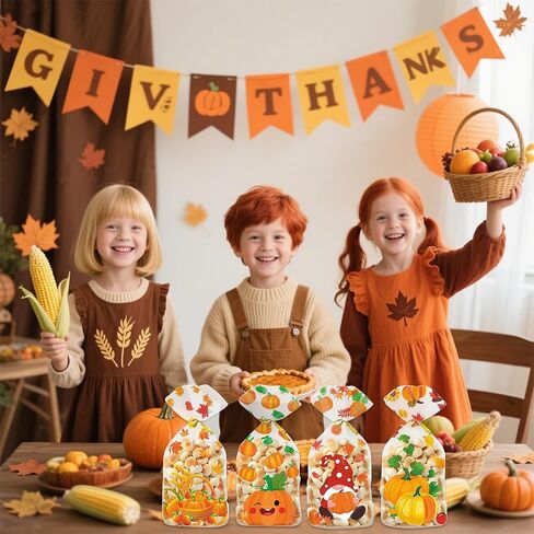 50pcs خريف عيد الشكر أكياس علاج ، أكياس حلوى عيد الشكر السعيدة ، حقيبة جيدة من الشكر ، حقائب هدايا سقوط جودفان مع روابط تويست لزخارف الحفلات الخريف. in Saudi Arabia
