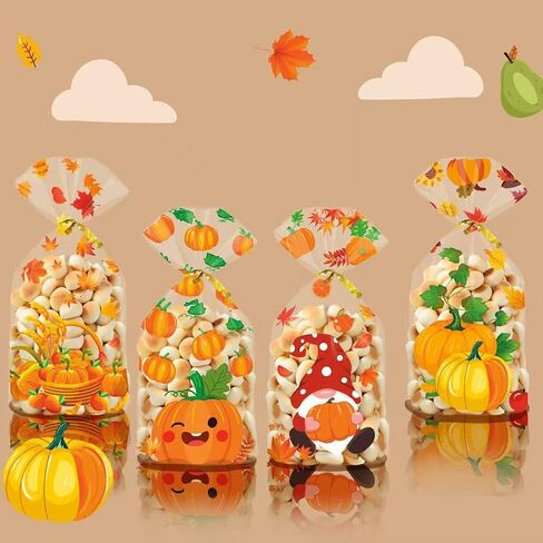 50pcs خريف عيد الشكر أكياس علاج ، أكياس حلوى عيد الشكر السعيدة ، حقيبة جيدة من الشكر ، حقائب هدايا سقوط جودفان مع روابط تويست لزخارف الحفلات الخريف. in Saudi Arabia