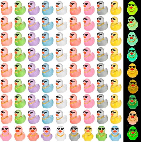 180 Pack Luminous Mini Resin Ducks, Funny Social Duck Tiny Duck Bulk Glow in The Dark, Miniature Sunglasses Ducks Figures Wearing Gold Chain, Car Dashboard, Hippop Party Decor (9 Colors) in Saudi Arabia