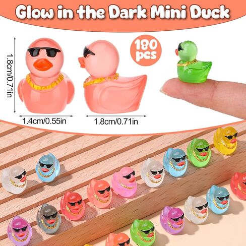 180 Pack Luminous Mini Resin Ducks, Funny Social Duck Tiny Duck Bulk Glow in The Dark, Miniature Sunglasses Ducks Figures Wearing Gold Chain, Car Dashboard, Hippop Party Decor (9 Colors) in Saudi Arabia