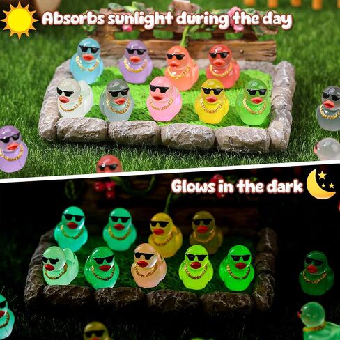 180 Pack Luminous Mini Resin Ducks, Funny Social Duck Tiny Duck Bulk Glow in The Dark, Miniature Sunglasses Ducks Figures Wearing Gold Chain, Car Dashboard, Hippop Party Decor (9 Colors) in Saudi Arabia