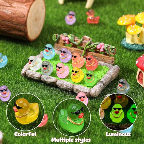 180 Pack Luminous Mini Resin Ducks, Funny Social Duck Tiny Duck Bulk Glow in The Dark, Miniature Sunglasses Ducks Figures Wearing Gold Chain, Car Dashboard, Hippop Party Decor (9 Colors) in Saudi Arabia
