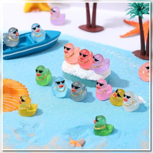 180 Pack Luminous Mini Resin Ducks, Funny Social Duck Tiny Duck Bulk Glow in The Dark, Miniature Sunglasses Ducks Figures Wearing Gold Chain, Car Dashboard, Hippop Party Decor (9 Colors) in Saudi Arabia
