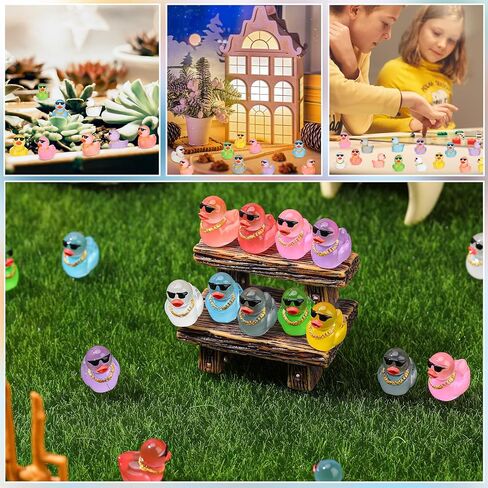 180 Pack Luminous Mini Resin Ducks, Funny Social Duck Tiny Duck Bulk Glow in The Dark, Miniature Sunglasses Ducks Figures Wearing Gold Chain, Car Dashboard, Hippop Party Decor (9 Colors) in Saudi Arabia