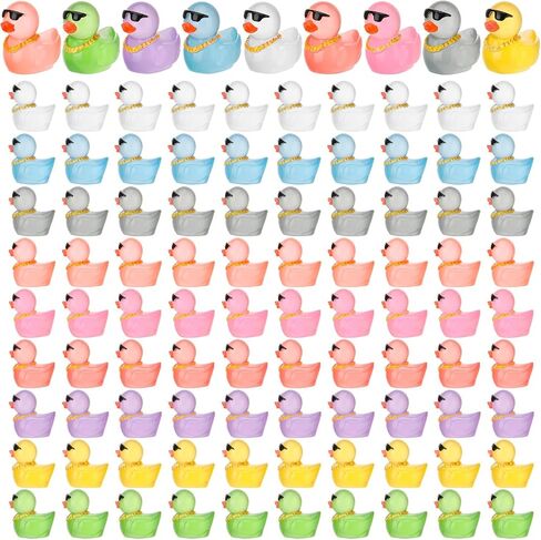 180 Pack Luminous Mini Resin Ducks, Funny Social Duck Tiny Duck Bulk Glow in The Dark, Miniature Sunglasses Ducks Figures Wearing Gold Chain, Car Dashboard, Hippop Party Decor (9 Colors) in Saudi Arabia