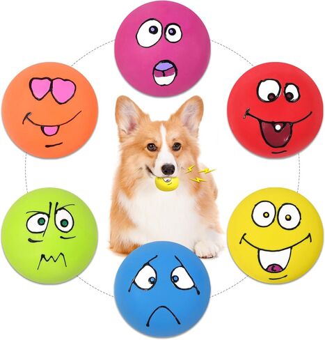 6-Pack Squeaky Dog Balls – Funny Face Rubber Chew Toys for Small & Medium Dogs, Bouncy Fetch Toys for Interactive Play, Soft & Safe Dog Toy Set in Saudi Arabia