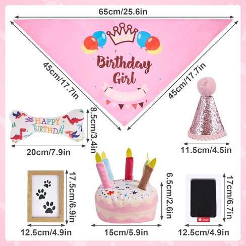 Dog Birthday Toy Set & Decorations for Dogs, Includes Squeaky Cake Toy, Plush Bones, Birthday Hats, Bandana, Paw Print Kit & Photo Frame. Dog Birthday Gift Supplies, Blue in Kuwait
