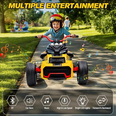 12 فولت كيدز ركوب الدراجات النارية الكهربائية على ATV ، وعجلة طاقة 3 عجلات ، وأضواء LED ، وإطارات EVA ، وسرعة عالية ومنخفضة ، والقرن ، والموسيقى ، والأصفر in Kuwait
