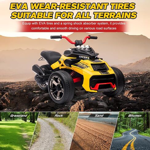12 فولت كيدز ركوب الدراجات النارية الكهربائية على ATV ، وعجلة طاقة 3 عجلات ، وأضواء LED ، وإطارات EVA ، وسرعة عالية ومنخفضة ، والقرن ، والموسيقى ، والأصفر in Kuwait