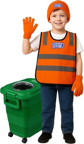 Trash Collector Costume & Pretend Play Set for Kids Ages 2–6 – Includes Vest, Hat, Gloves & Rolling Trash Can in Saudi Arabia