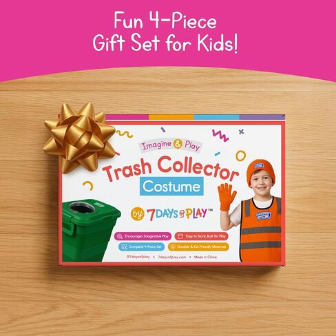 Trash Collector Costume & Pretend Play Set for Kids Ages 2–6 – Includes Vest, Hat, Gloves & Rolling Trash Can in Saudi Arabia