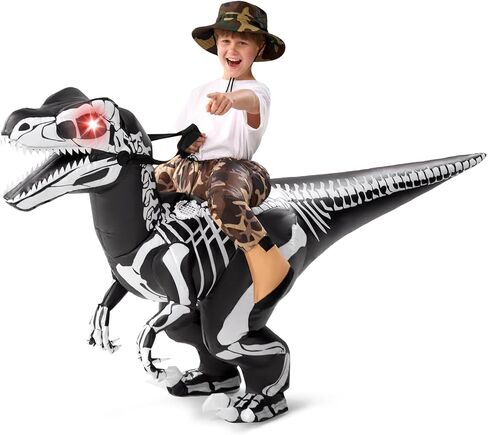 Spooktacular Creations Kids Halloween Inflatable Costumes, Raptor Blow Up Costume with Skeleton Digital Printing, Ride On Dinosaur Inflatable Suit for Halloween Cosplay Themed Party in Kuwait