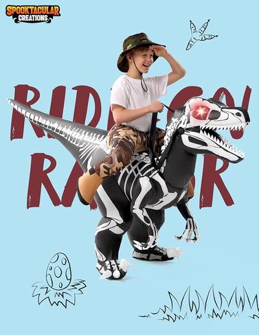 Spooktacular Creations Kids Halloween Inflatable Costumes, Raptor Blow Up Costume with Skeleton Digital Printing, Ride On Dinosaur Inflatable Suit for Halloween Cosplay Themed Party in Kuwait
