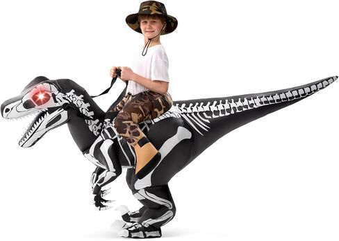 Spooktacular Creations Kids Halloween Inflatable Costumes, Raptor Blow Up Costume with Skeleton Digital Printing, Ride On Dinosaur Inflatable Suit for Halloween Cosplay Themed Party in Kuwait