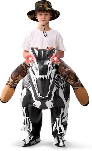 Spooktacular Creations Kids Halloween Inflatable Costumes, Raptor Blow Up Costume with Skeleton Digital Printing, Ride On Dinosaur Inflatable Suit for Halloween Cosplay Themed Party in Kuwait