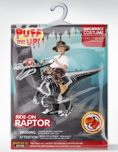 Spooktacular Creations Kids Halloween Inflatable Costumes, Raptor Blow Up Costume with Skeleton Digital Printing, Ride On Dinosaur Inflatable Suit for Halloween Cosplay Themed Party in Kuwait