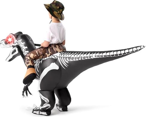 Spooktacular Creations Kids Halloween Inflatable Costumes, Raptor Blow Up Costume with Skeleton Digital Printing, Ride On Dinosaur Inflatable Suit for Halloween Cosplay Themed Party in Kuwait