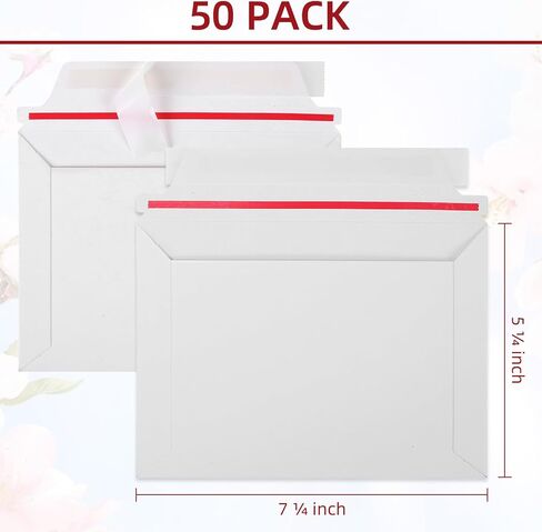 7.25" x 5.25" Rigid A7 Envelopes, 300GSM Thickened White 5x7 Self Seal Mailers, Stay Flat Envelope for Photos, Cards, Invitations, Postcards, Documents (50 PCAK) in Kuwait