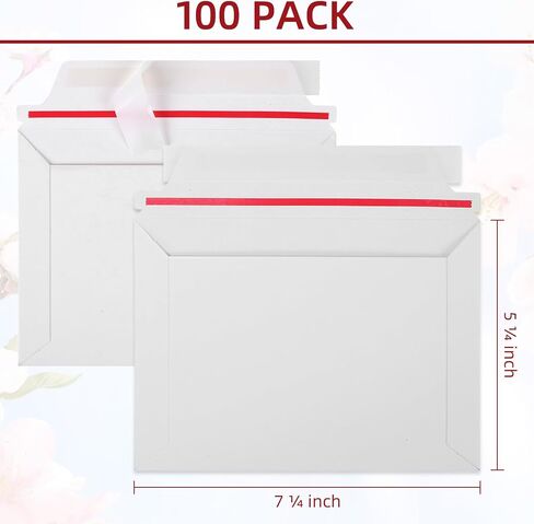 7.25" x 5.25" Rigid A7 Envelopes, 300GSM Thickened White 5x7 Self Seal Mailers, Stay Flat Envelope for Photos, Cards, Invitations, Postcards, Documents (50 PCAK) in Kuwait