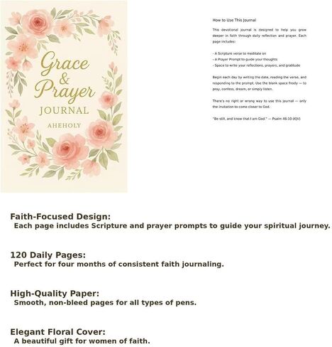 مجلة Aheholy Grace & Prayer Journal - جهاز كمبيوتر محمول تعبدي مسيحي للنساء ، 6 "× 9" ، 122 صفحة مع آيات الكتاب المقدس ومطالبات الصلاة - هدية مدروسة للأم أو الابنة أو الصديق in Saudi Arabia