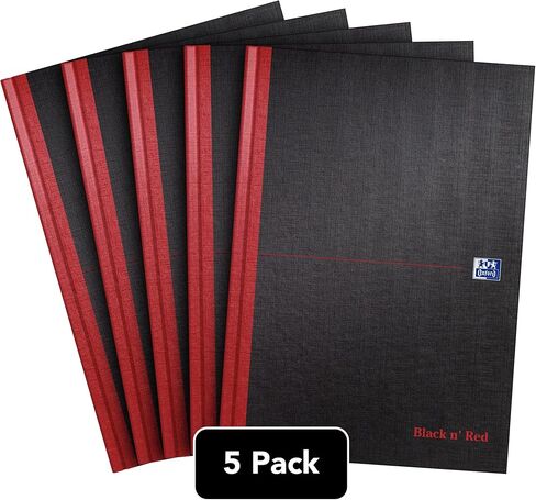 Oxford Black n' Red A4 Notebook, Hardback Casebound, 192 pages, Lined (Pack of 5) in Kuwait
