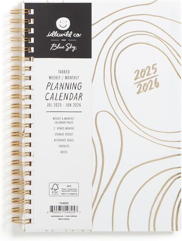 Blue Sky Idlewild 2025-2026 تقويم مخطط العام الدراسي الأسبوعي والشهري ، يوليو 2025 - يونيو 2026 ، 5 "× 8" ، غطاء مرن ، علامات تبويب مركبة ، جيب التخزين ، دوامة بيضاء in Saudi Arabia