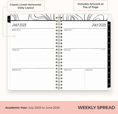 Blue Sky Idlewild 2025-2026 تقويم مخطط العام الدراسي الأسبوعي والشهري ، يوليو 2025 - يونيو 2026 ، 5 "× 8" ، غطاء مرن ، علامات تبويب مركبة ، جيب التخزين ، دوامة بيضاء in Saudi Arabia