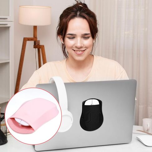 2 Pack Universal Stick-On Mouse Pouch, Mouse Holder for Laptop Compact Carrying Mice Sleeve with Reusable Adhesive No Glue Residue, Compatible with Computer, Laptop, Office, Home (Black,Pink) in Saudi Arabia