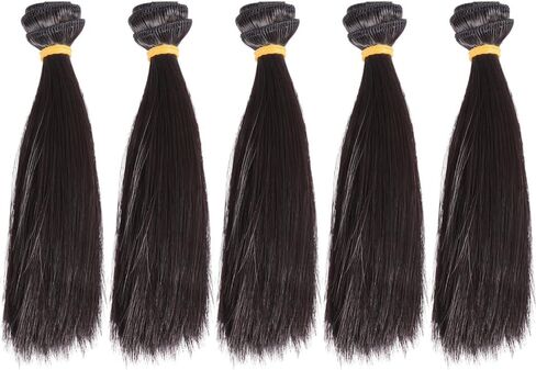 Doll Mini Wig 5pcs مجموعة 15 سم ملحقات الشعر الأسود المستقيم للدمى حرير درجات الحرارة العالية مع تصميم شبكة وردة سهلة سهلة in Kuwait