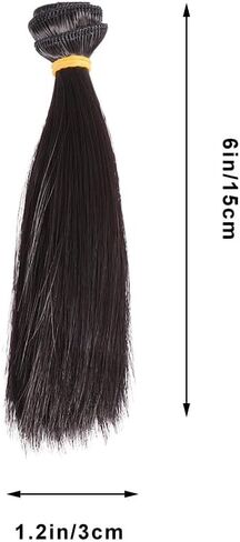 Doll Mini Wig 5pcs مجموعة 15 سم ملحقات الشعر الأسود المستقيم للدمى حرير درجات الحرارة العالية مع تصميم شبكة وردة سهلة سهلة in Kuwait