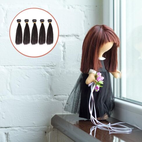 Doll Mini Wig 5pcs مجموعة 15 سم ملحقات الشعر الأسود المستقيم للدمى حرير درجات الحرارة العالية مع تصميم شبكة وردة سهلة سهلة in Kuwait