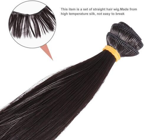 Doll Mini Wig 5pcs مجموعة 15 سم ملحقات الشعر الأسود المستقيم للدمى حرير درجات الحرارة العالية مع تصميم شبكة وردة سهلة سهلة in Kuwait
