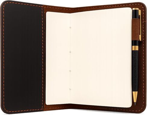 غطاء محمول من الجلد المصنوع يدويًا A6 متوافق مع Leuchtturm 3.6 × 5.9 بوصة ، قضية مجلة السفر القابلة لإعادة التعبئة للرجال والنساء ، متوافقة مع Moleskine Hobonichi Pocket Planner (Brown Dark) in Kuwait