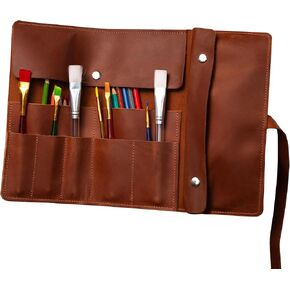 Handmade Artist Pencil Case for Adults Women, Leather Pencil Roll, Artist Gifts, Pencil Wrap Roll Up Case, Leather Paint Brush Case, Warm Brown in Saudi Arabia