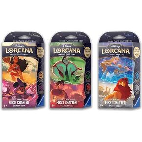Starter Decks: Amber & Amethyst (Moana & Sorcerer Mickey), Emerald & Ruby (101 Dalmations & Repunzel) and Sapphire & Steel (Cinderella & Mufasa) (3 Decks) for Lorcana TCG: The First Chapter in Kuwait