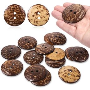 15 PCS Natural Coconut Shell Buttons, 2 Inch Large Coconut Buttons Coconuts 2 Holes Button Bulk Brown Wooden Sewing Replacement Button for Sewing DIY Crafts Clothes Decorations (50 mm) in Kuwait